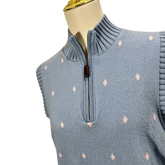 Vintage 90s Martin Sweater Vest Preppy Golf Argyle QuarterZip Merino Wool Medium - Picture 5 of 10